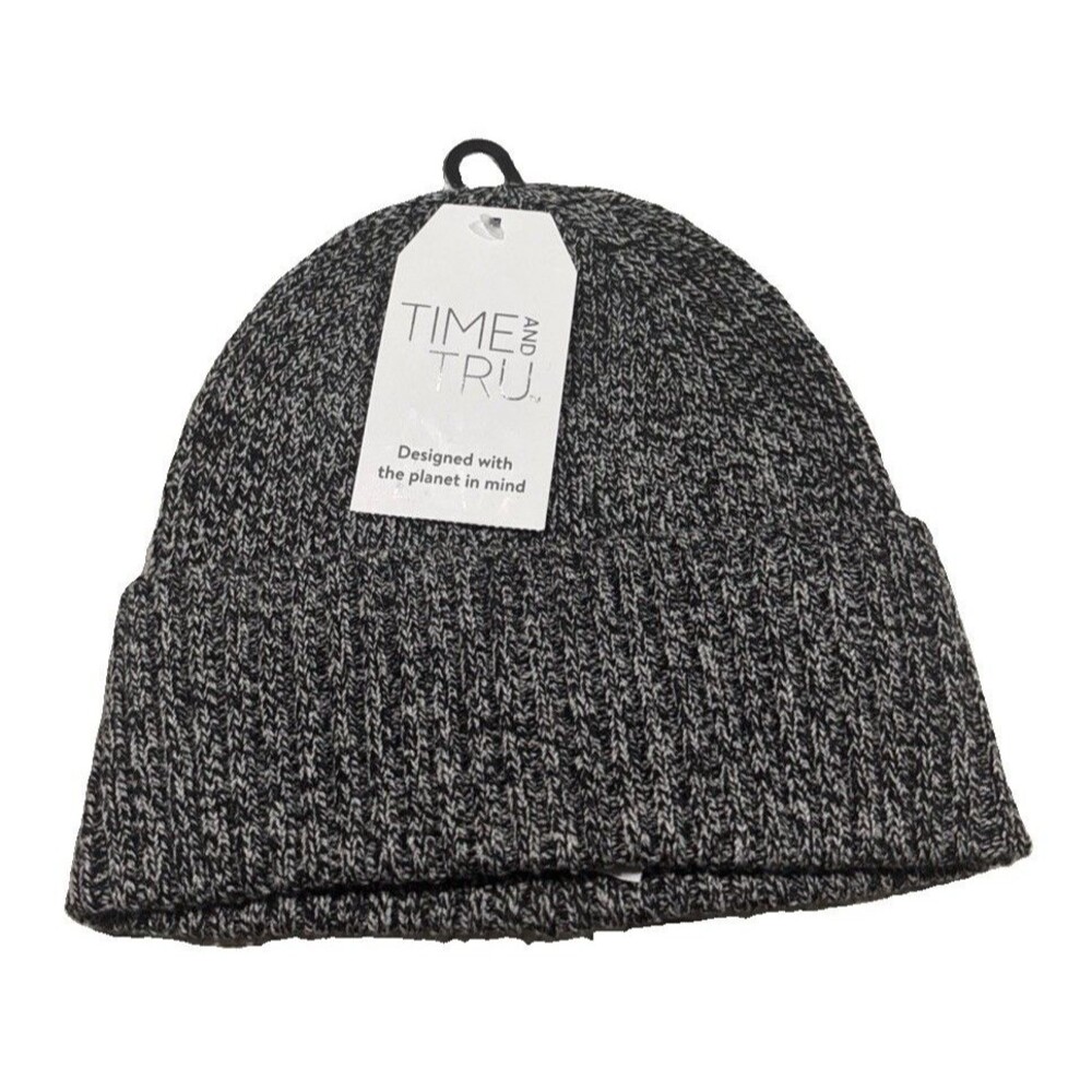 Women’s Time and Tru Ribbed Beanie Winter Black Soot